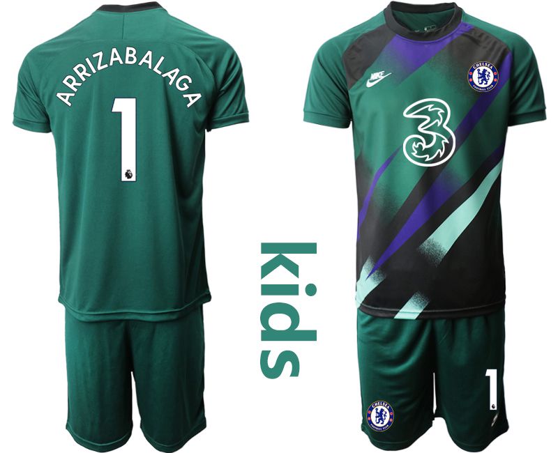Youth 2020-2021 club Chelsea Dark green goalkeeper #1 Soccer Jerseys